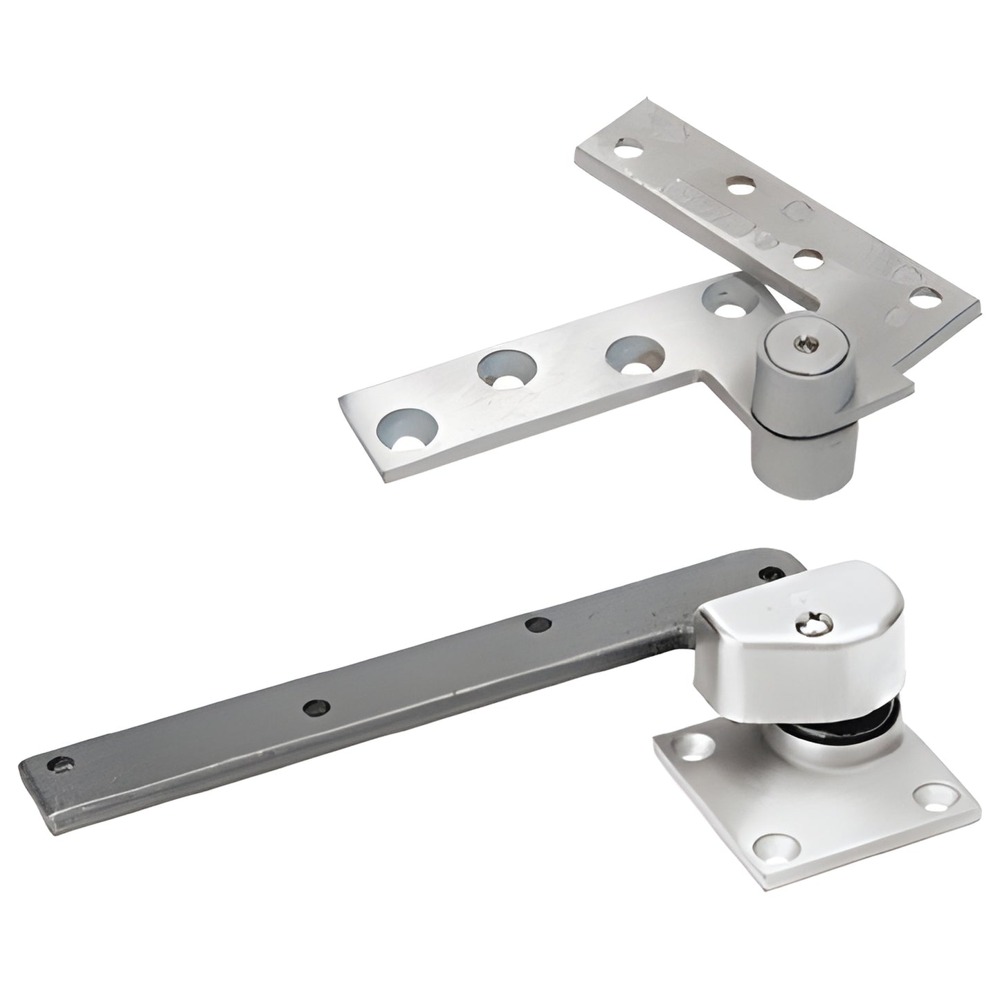 Rixson 147LHSC satin chrome heavy-duty left-hand offset pivot hinge for doors up to 600 lb, aluminum finish