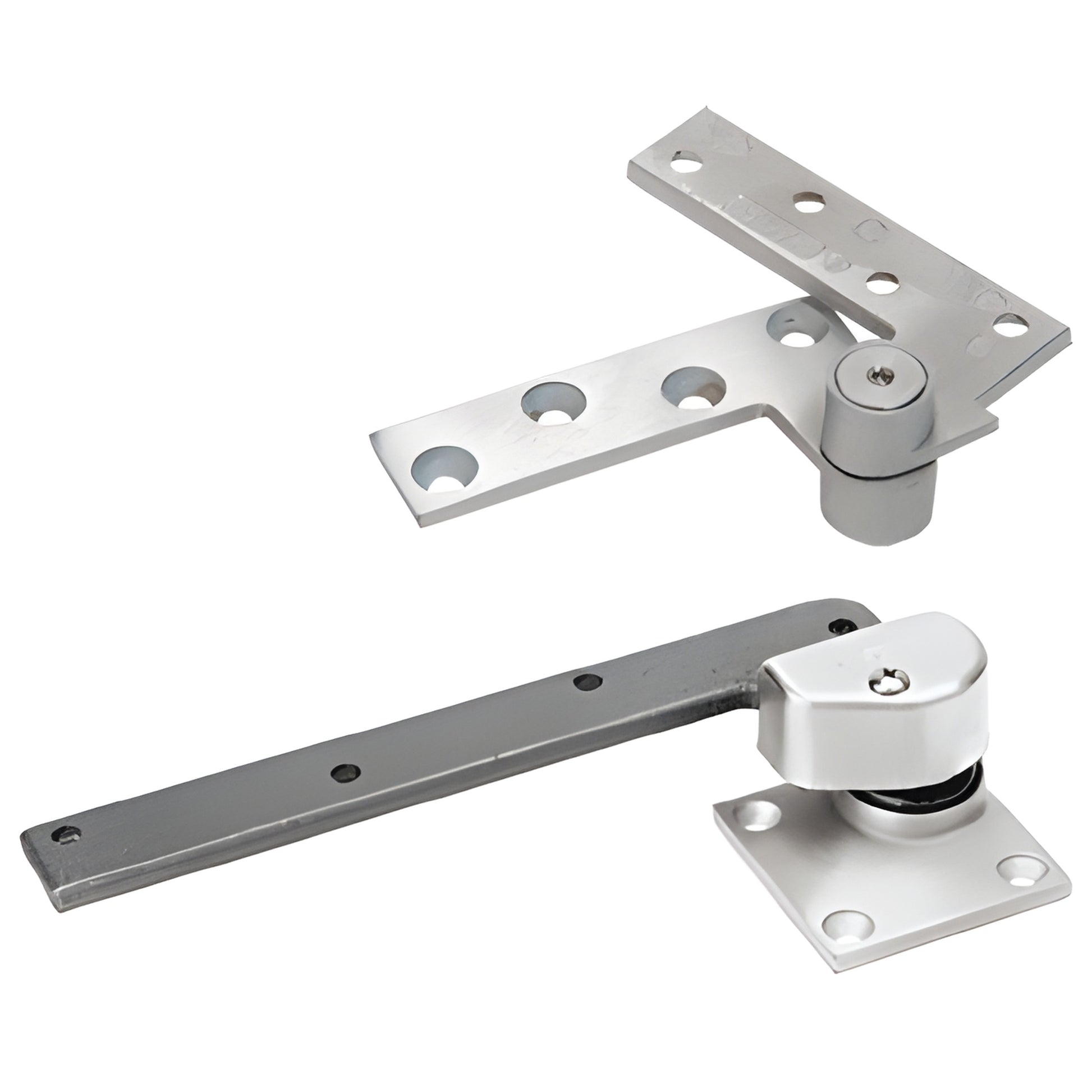 Rixson 147LHSC satin chrome heavy-duty left-hand offset pivot hinge for doors up to 600 lb, aluminum finish