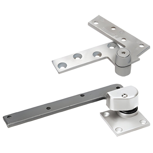 Rixson 147LHSC satin chrome heavy-duty left-hand offset pivot hinge for doors up to 600 lb, aluminum finish