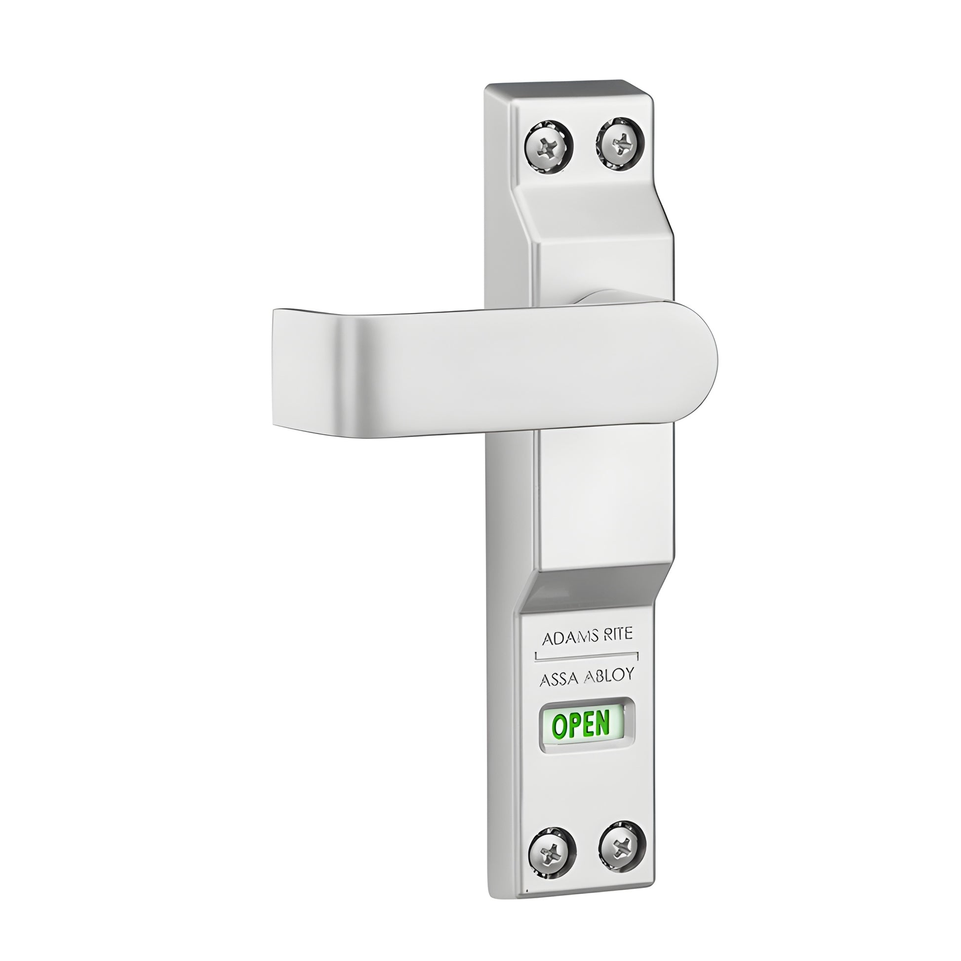 Adams Rite clear-anodized aluminum 4550 MS deadlock lever, right-hand 3in lever with green "OPEN" visual indicator