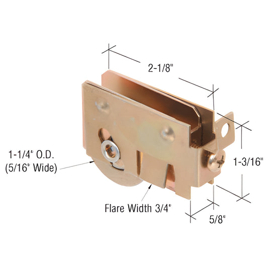 CRL D1856 adjustable steel Rylock patio door roller, single concave 1-1/4" dia x 5/16" wide with 5/8" housing.