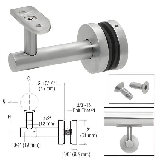 CRL HR2EGBS glass-mounted brushed stainless handrail bracket, 316 stainless, 2 15/16" projection, fits 12-25mm glass.