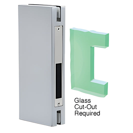 Satin anodized 4x10 in glass keeper for center deadlock, bolt mounted, fits 1/2 inch tempered glass (SKU DTK410SCC)