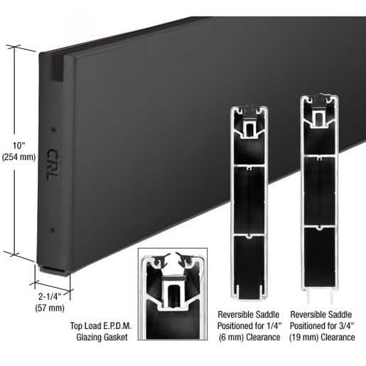 CRL Matte Black 10" x 120" Square Sidelite Rail for sleek glass installations.