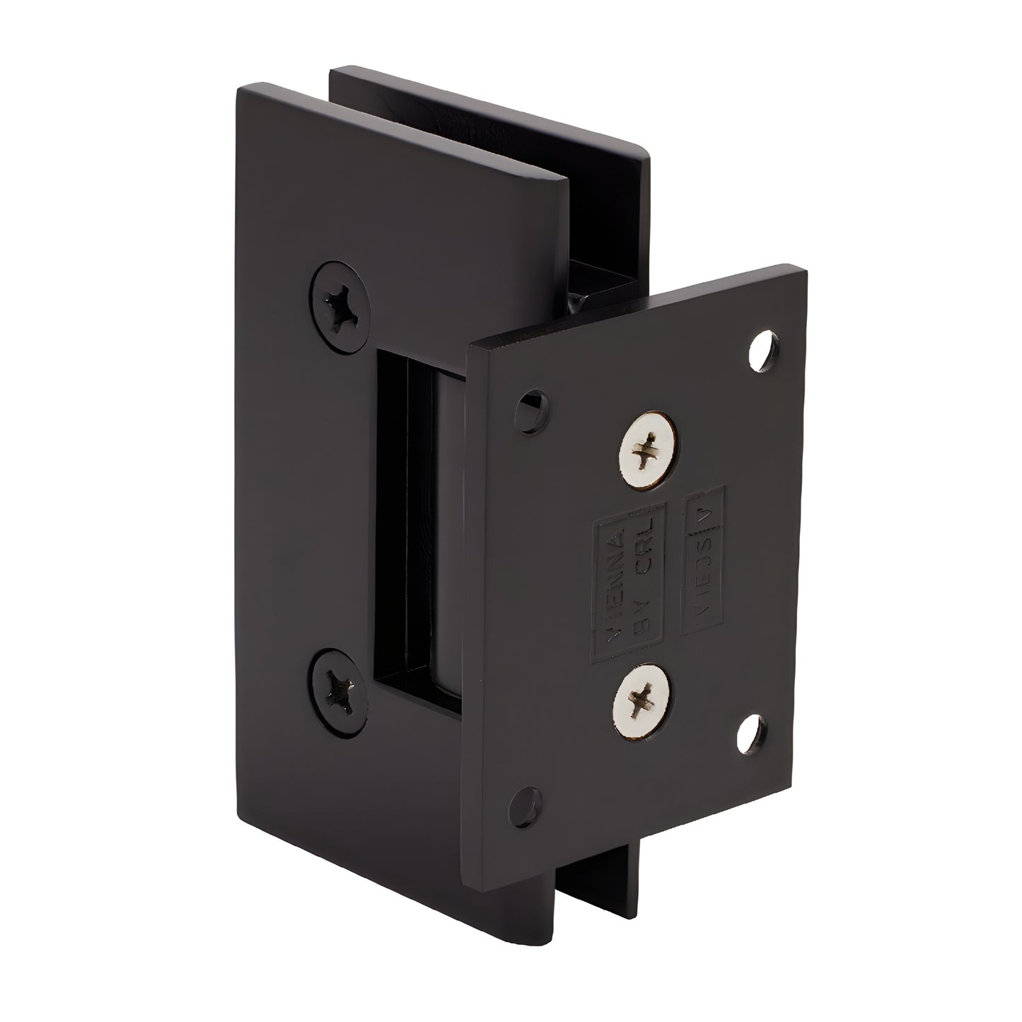Matte black brass frameless shower door hinge (V1E074MBL), short wall mount back plate, fits 3/8-1/2 tempered glass.