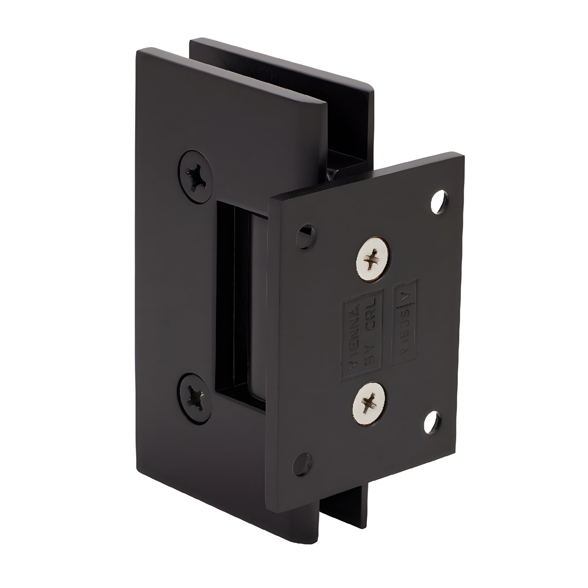 Matte black brass frameless shower door hinge (V1E074MBL), short wall mount back plate, fits 3/8-1/2 tempered glass.