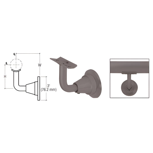 HR2DWDU adjustable wall-mounted handrail bracket, black bronze anodized aluminum, fits 1-1/2-2" tubing.