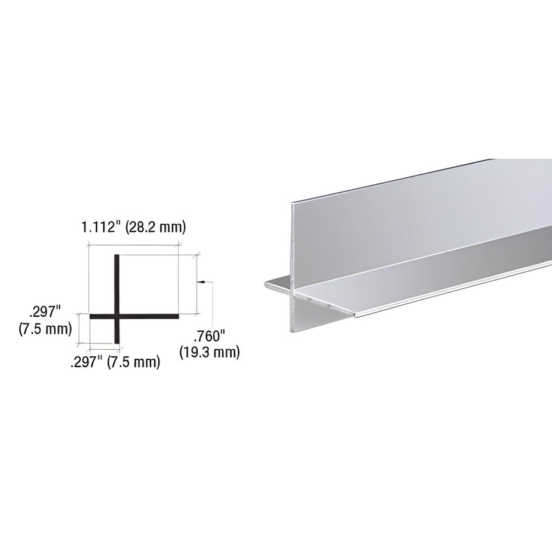 Aluminum cross-corner mirror molding extrusion, bright anodized, 12ft length, 0.76" inside, SKU D323BA