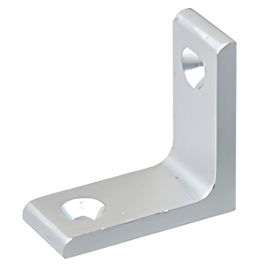 Satin anodized aluminum L-bracket with two countersunk screw holes, part of DIY partition post system (D664A)