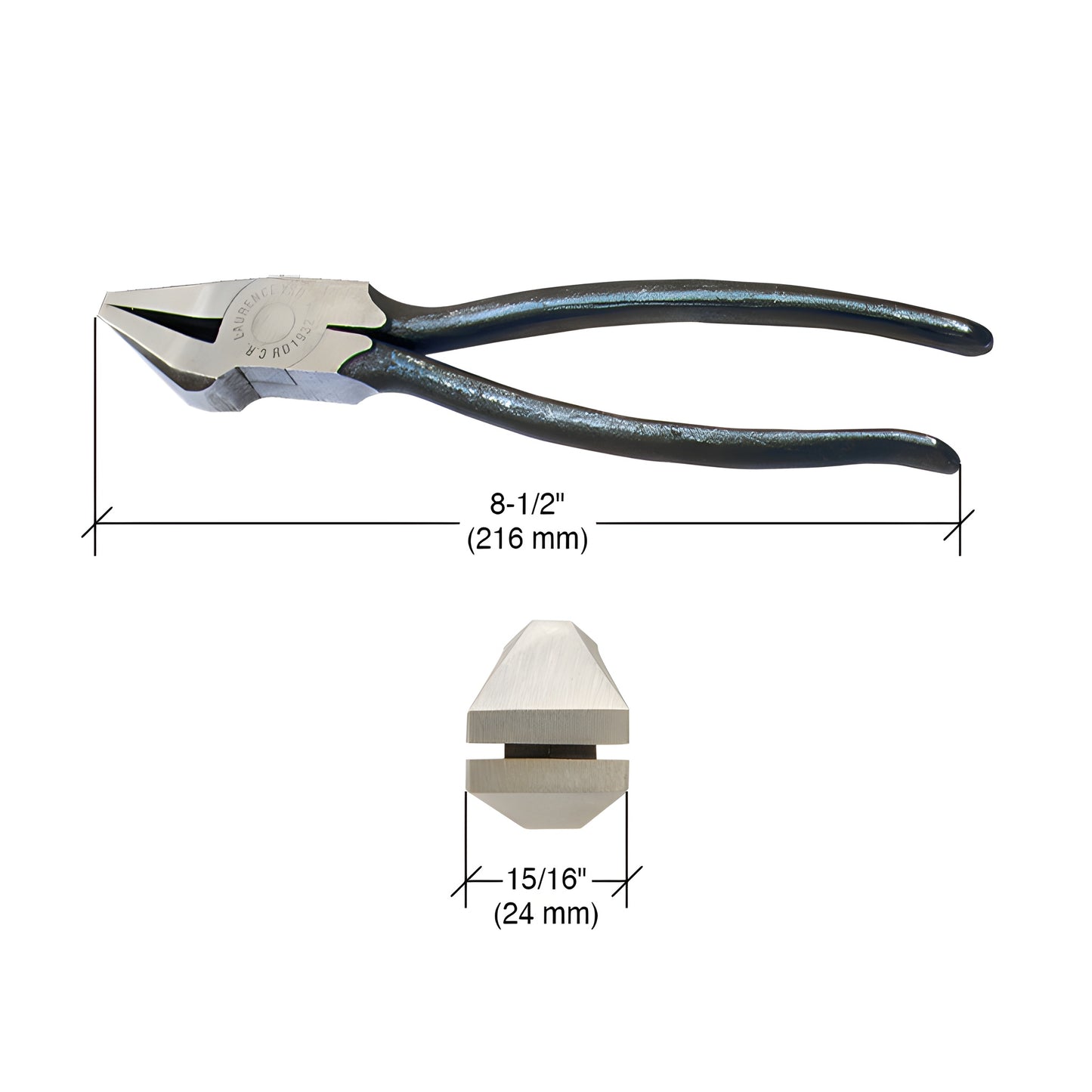 RD1932 CRL 8.5 in forged drop-jaw glass pliers, polished jaws and black handles, for glass up to 1/2 in.