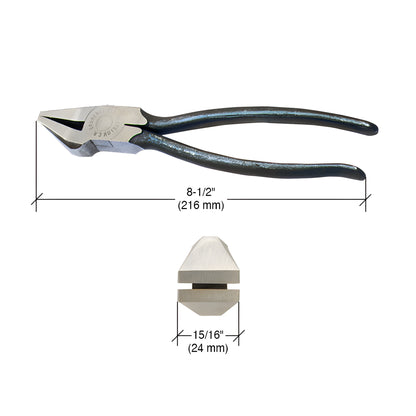 RD1932 CRL 8.5 in forged drop-jaw glass pliers, polished jaws and black handles, for glass up to 1/2 in.