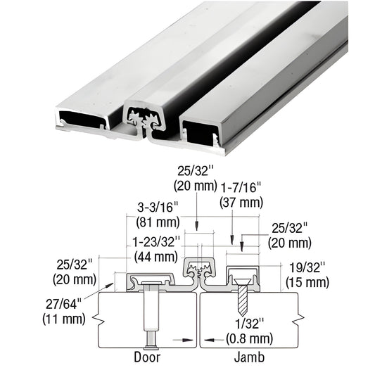 CRL SKU 250120A satin anodized full-surface continuous (piano) hinge profile with dimensions, screw pack, heavy-duty capacity