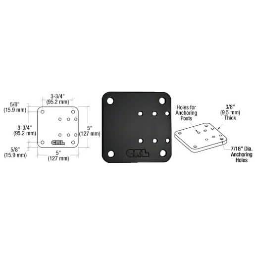 CRL Black Offset Base Plate 5"x5" for secure installations, durable and sleek design.