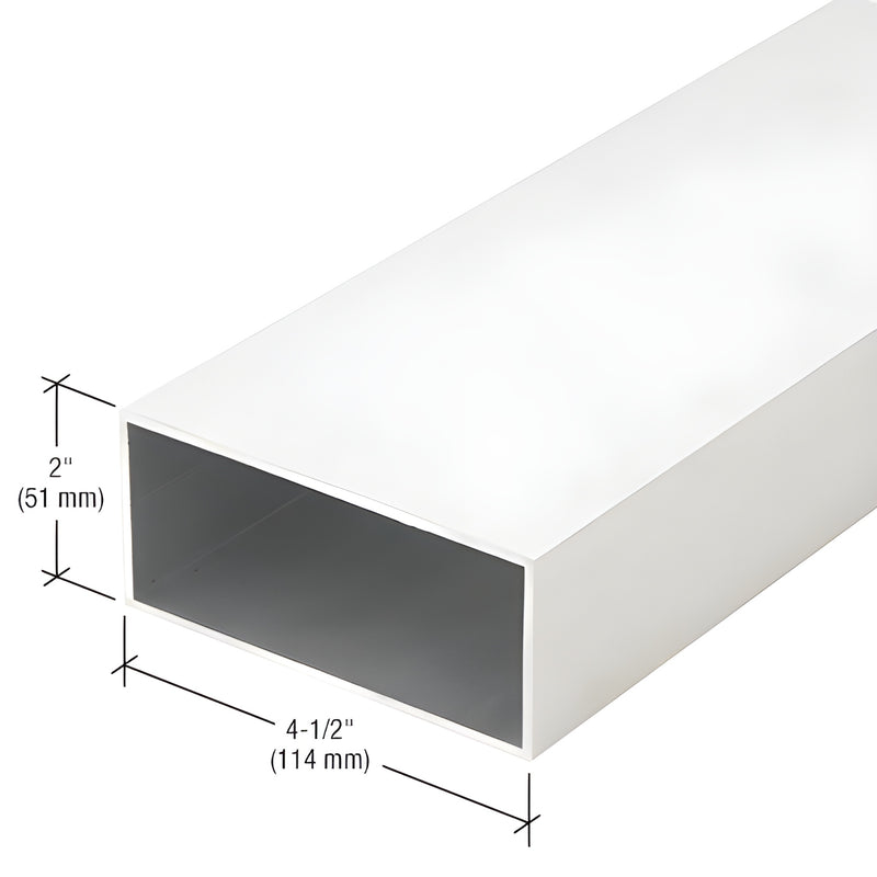 White Kynar 2" x 4-1/2" rectangular 6063 T5 aluminum extrusion tube, hollow profile (SKU 145052)