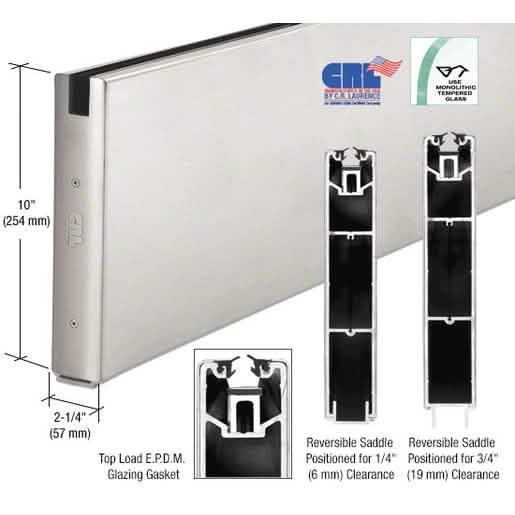 CRL Brushed Stainless Sidelite Rail for 5/8" or 3/4" Glass, 10"x120" Length, Square Design