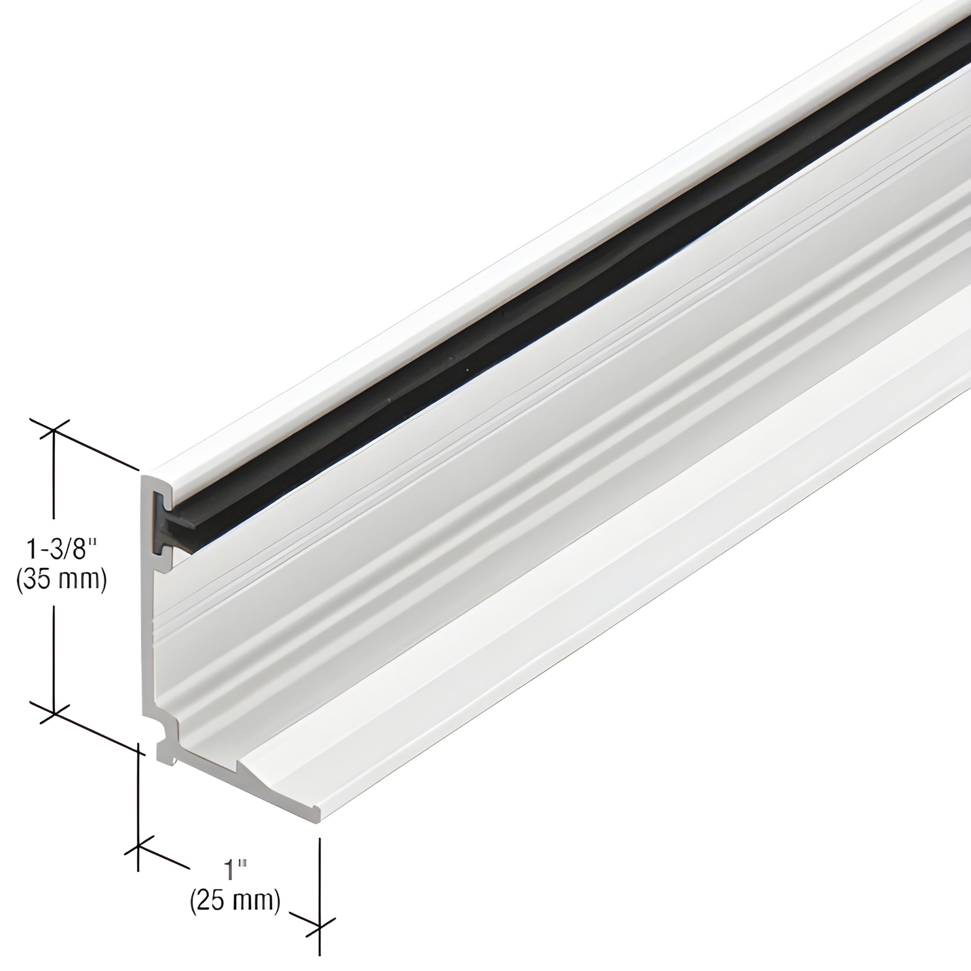 White Kynar aluminum extrusion with black gasket, 1-3/8" x 1" profile - SKU M41152