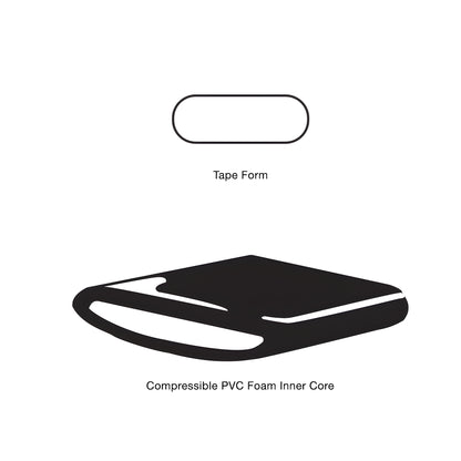 Roll of Norex KB31638 butyl coated PVC foam tape - silver outer, black compressible foam core with white release liner.