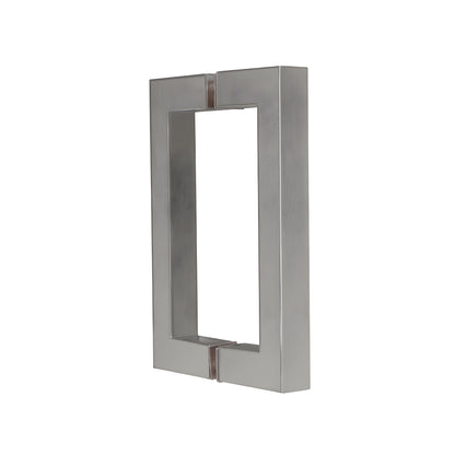 Brushed nickel SQ series square corner glass door handle, 3/4" brass tube, back to back pull (SKU: SQ6X6BN)