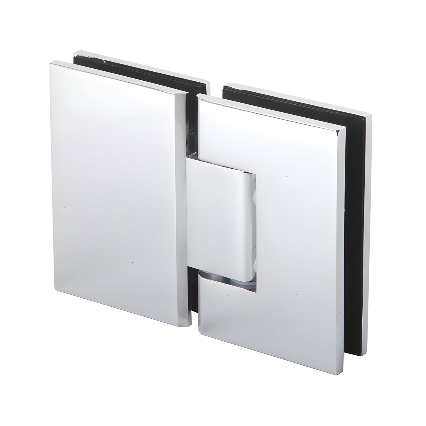 MEL180CH polished chrome square 180 glass-to-glass shower hinge, solid brass, inset gasket, for 8-12mm tempered glass