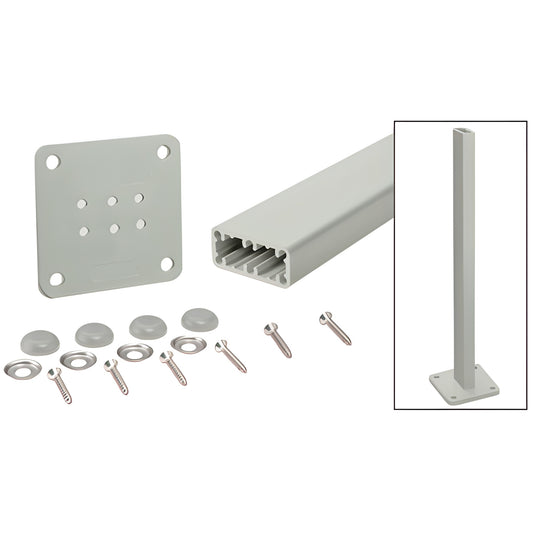 HPT42KCA aluminum 42 in trim-line surface-mount post kit with base plate, gasket, screws, washers, and bolt cover buttons.