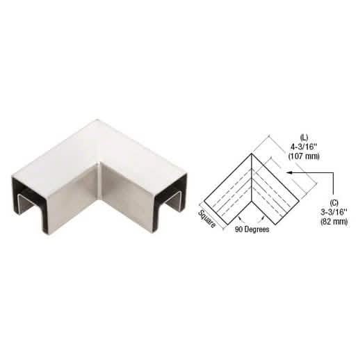 CRL 316 Brushed Stainless Steel 90° Cap Rail Corner for Modern Handrail Design