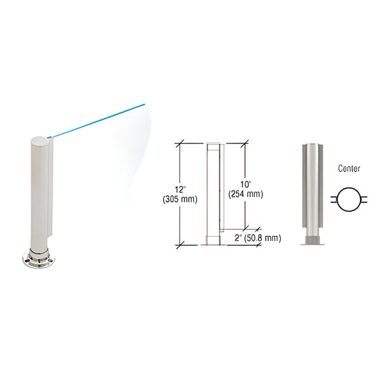 Stainless steel 12" round center-post partition with U-channel for 1/4" glass, flat cap and round flange base SKU PP01CBS