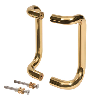 Polished brass 1" (25 mm) offset door pull handles with back-to-back mounting hardware, SKU M217483