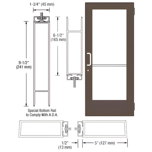 Black bronze anodized wide-stile commercial entrance door with 9-1/2" ADA bottom rail, 5" stiles and glass - SKU DE51422
