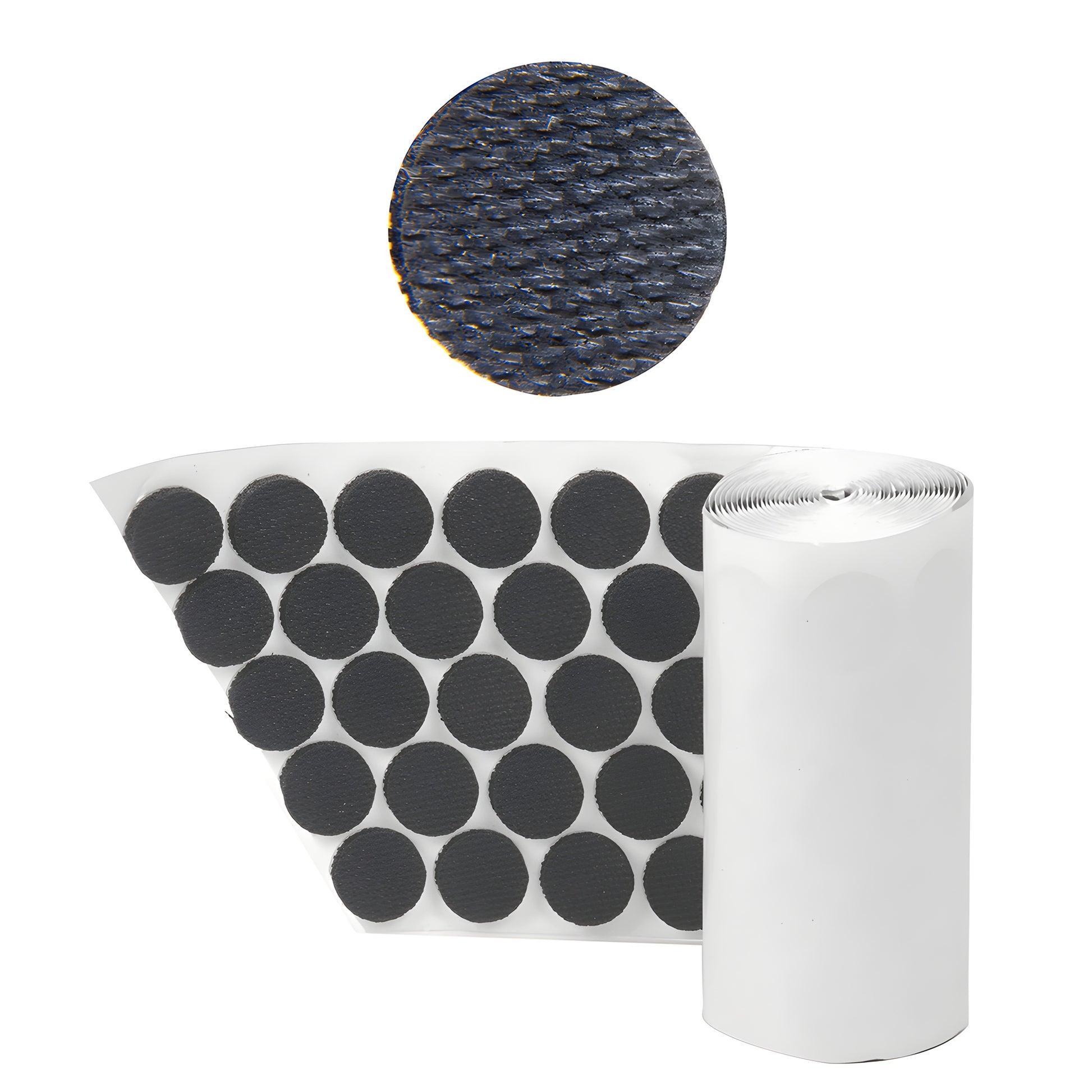 SR3 black sponge-rubber adhesive dots, 3/4" (19mm) x 1/8" thick on roll - protective bumper pads, 1000 per roll