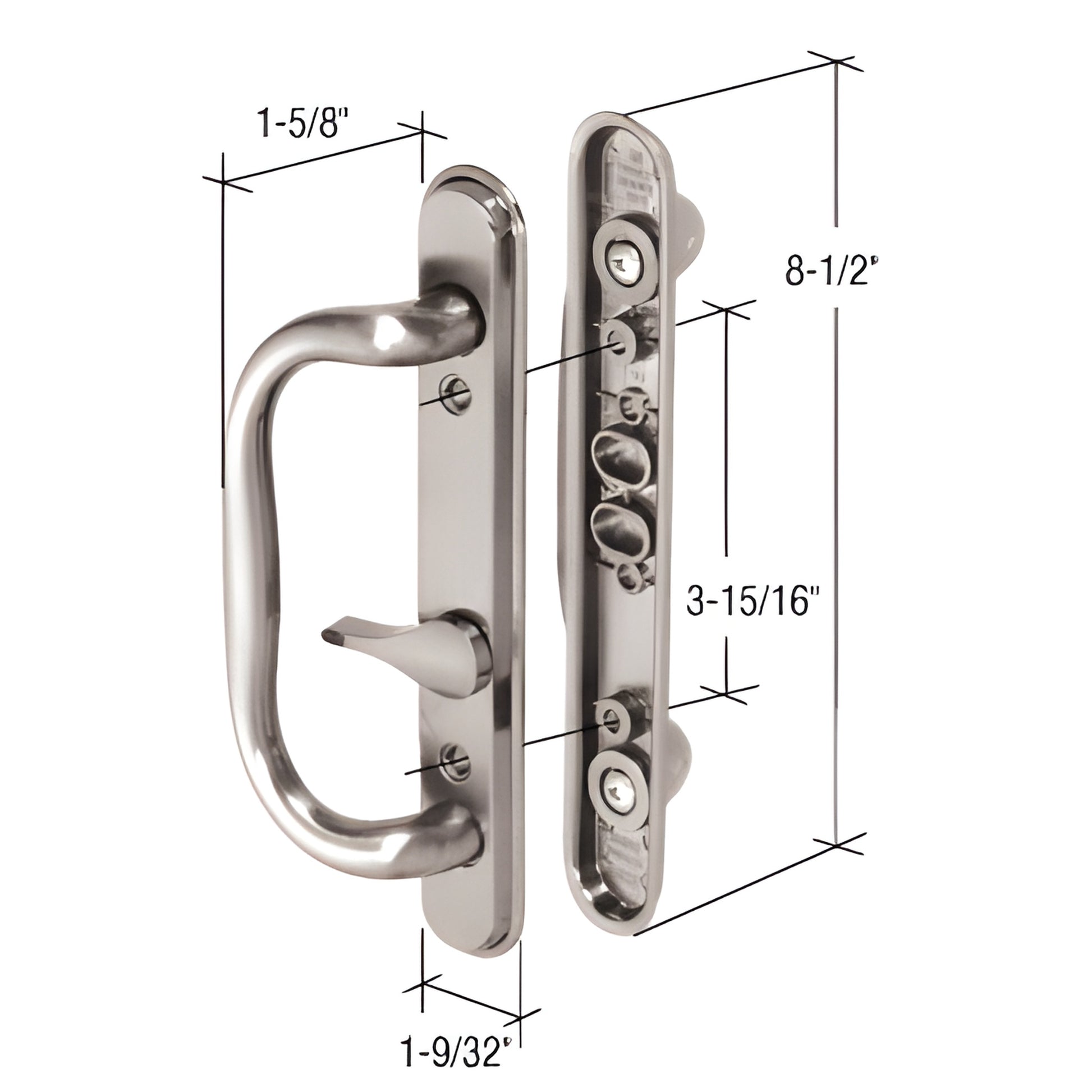 Satin nickel CRL mortise-style handle set SKU C1286, surface-mounted inside/outside pulls, 8-1/2 in.