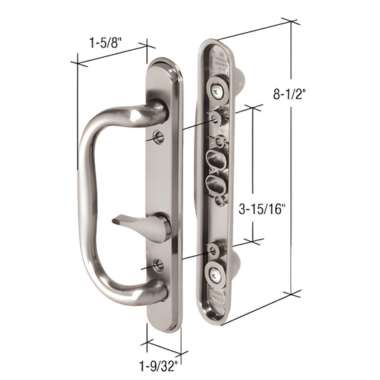 Satin nickel CRL mortise-style handle set SKU C1286, surface-mounted inside/outside pulls, 8-1/2 in.