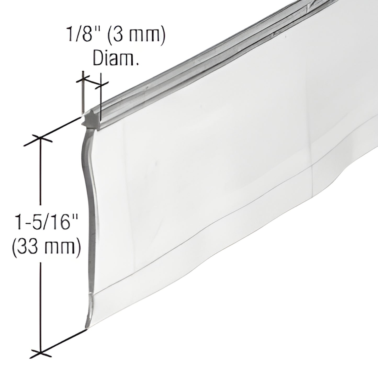 Clear vinyl "Star Tip" shower door sweep, 1-5/16" (33 mm) tall for hinged doors - SKU M6227.