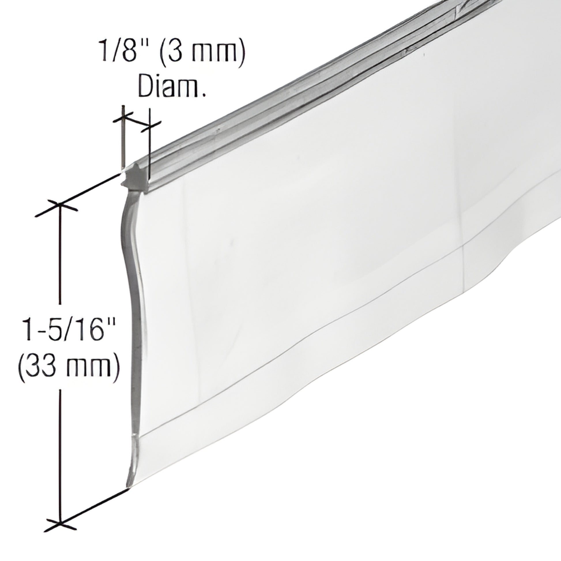 Clear vinyl "Star Tip" shower door sweep, 1-5/16" (33 mm) tall for hinged doors - SKU M6227.