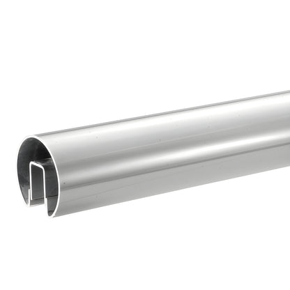 GR25PS polished stainless steel 2.5 in cap rail, 120 in length, rounded profile with internal welded channel.