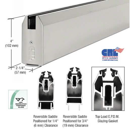 CRL Satin Anodized 4" Tapered Sidelite Rail for glass doors, elegant and durable finish.