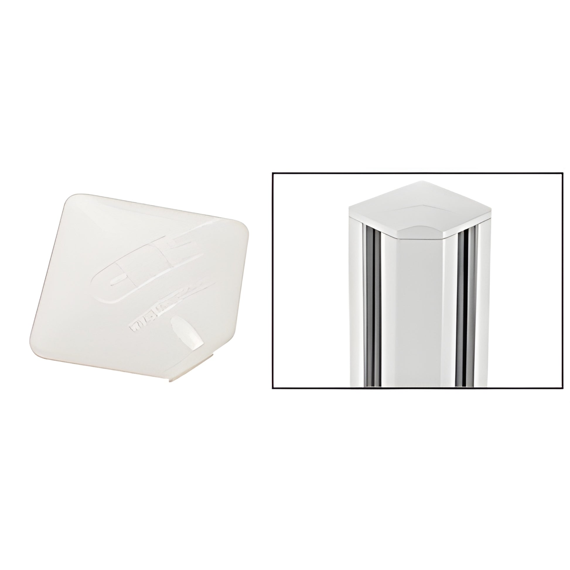 PC9SW Sky White aluminum rectangular post top cap for CRL railing systems, slip-in design, shown mounted on post.