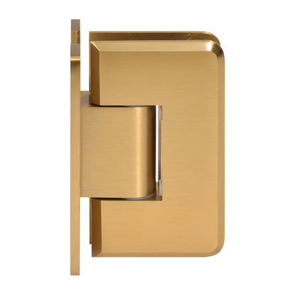 Modern gold brass adjustable shower door hinge (Cologne), wall-mount for 3/8-1/2 in tempered glass.