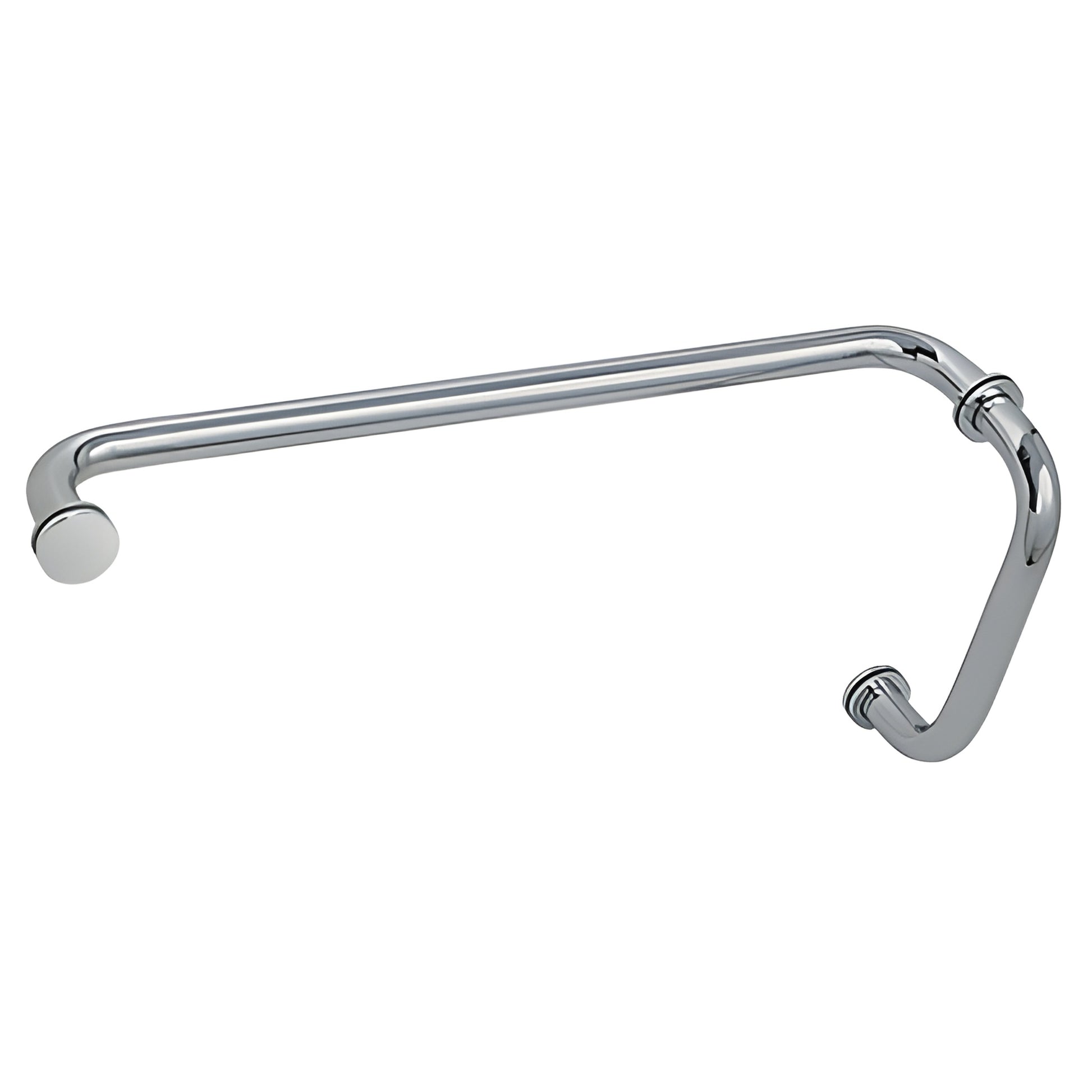Polished nickel brass 8 in pull with 18 in towel bar combo for frameless glass shower doors, SKU BM8X18PN