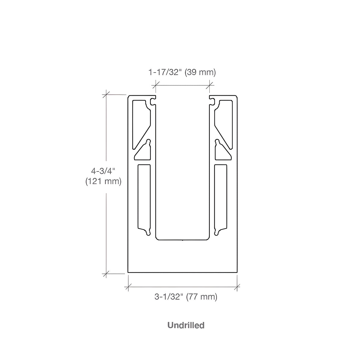 CRL 9BL Series Mill 118-1/8" Square Base Shoe Undrilled for 11/16" Glass