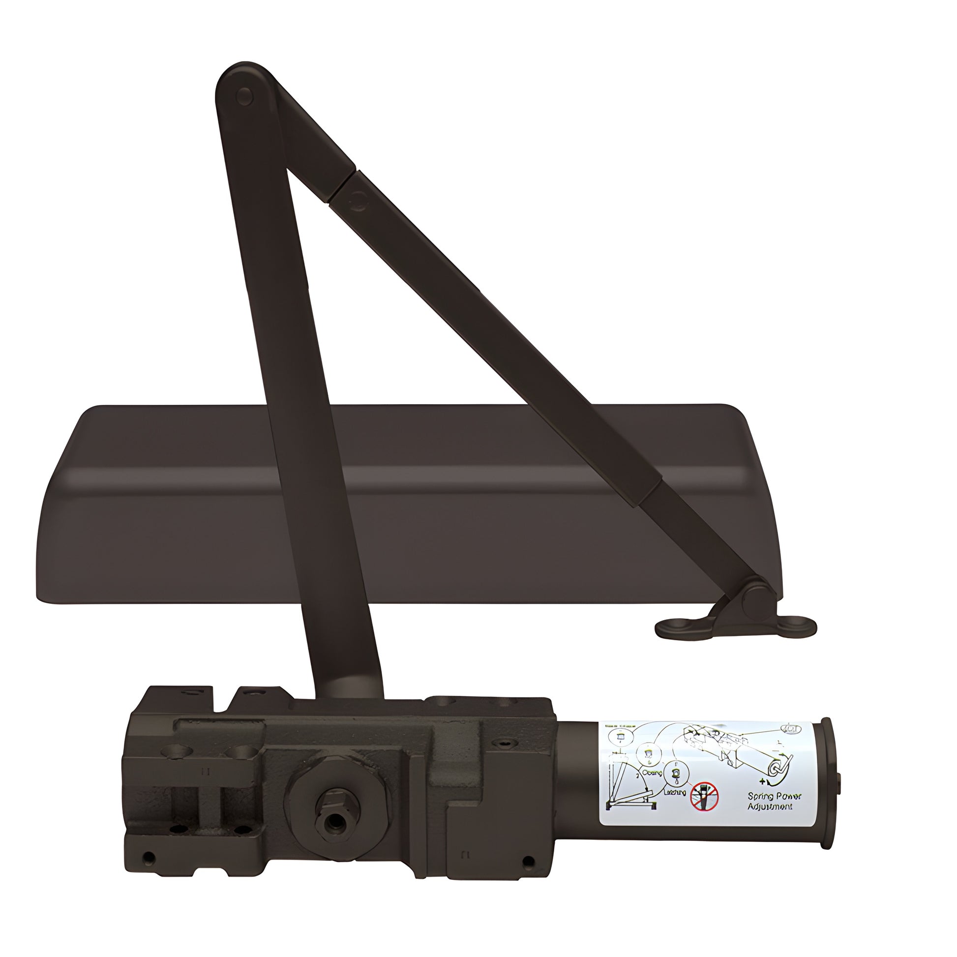 PR92DADU dark bronze surface-mounted cast-iron door closer with parallel arm and cover, adjustable Grade 1 closer