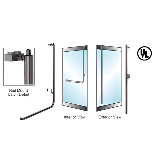 Oil-rubbed bronze rail-mount glass door panic handle, 1-1/4 in dia for 3/4 in tempered glass