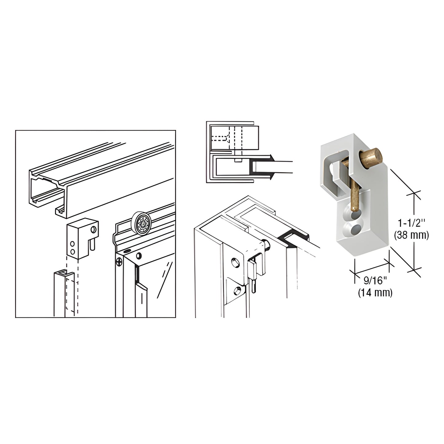 D53ARH right-hand satin anodized aluminum pass-thru window catch with brass plunger, 1-1/2 tall