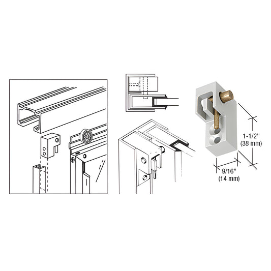 D53ARH right-hand satin anodized aluminum pass-thru window catch with brass plunger, 1-1/2 tall