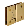 GEN380BR polished brass adjustable Geneva glass-to-glass shower hinge, square profile, self-centering, for 8-12mm glass.