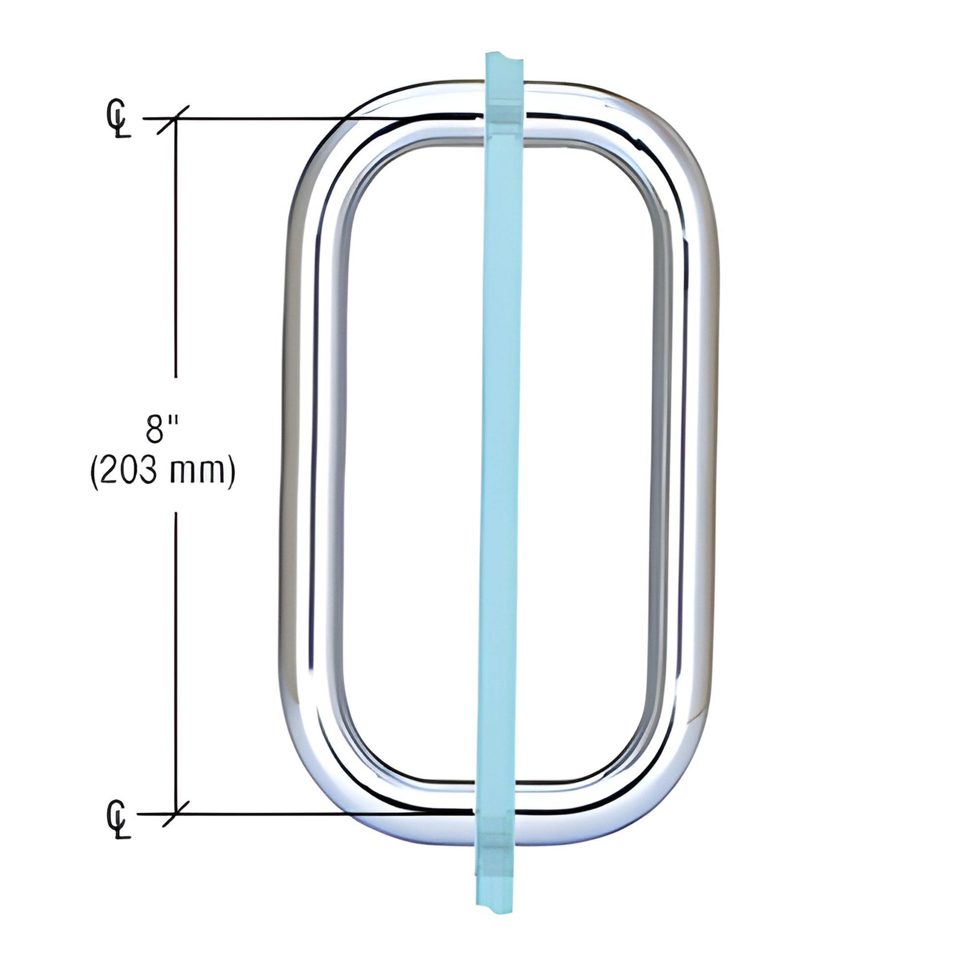 Polished chrome solid brass 8" center-to-center shower door pull handle for 6-12mm glass (SKU BPD8CH)