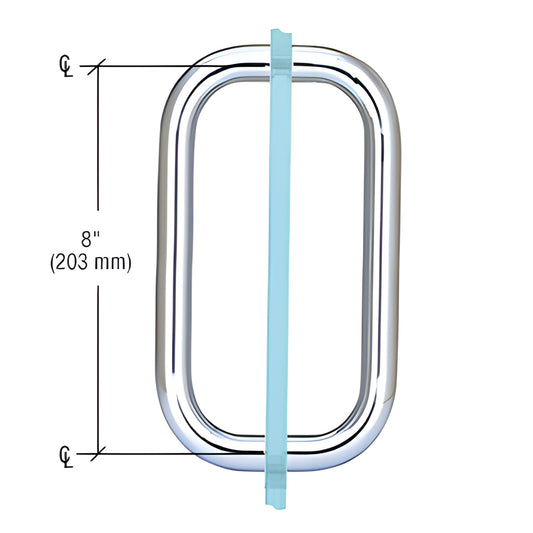 Polished chrome solid brass 8" center-to-center shower door pull handle for 6-12mm glass (SKU BPD8CH)
