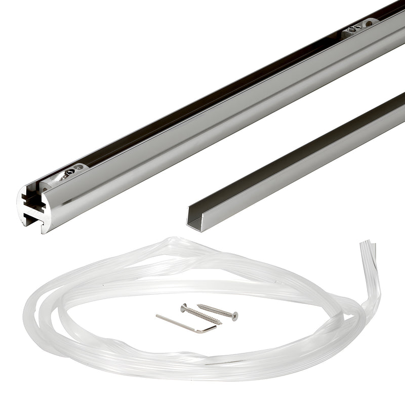 Frameless shower door header kit, bright anodized aluminum 95 in, vinyl seal and mounting hardware, SKU EHK98BA