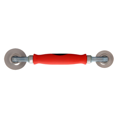 CRL CGS5K7 steel combination roller - red contoured handle with round and concave steel wheels, ball-bearing hubs.