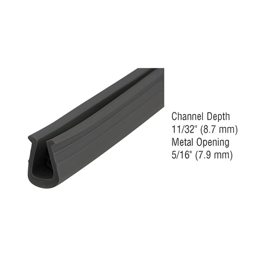 GC728BLC extruded gray glazing vinyl strip, U-shaped channel 11/32 depth, fits 5/16 metal opening