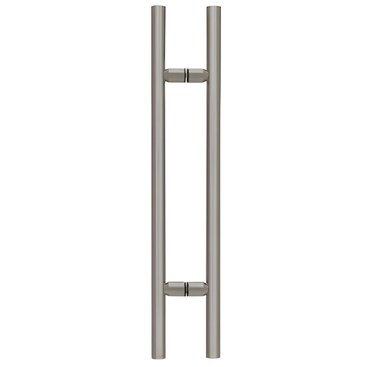 Brushed nickel 24" ladder-style brass shower door pull, 1-1/4" tubular, back-to-back mounting (SKU LP24BN)